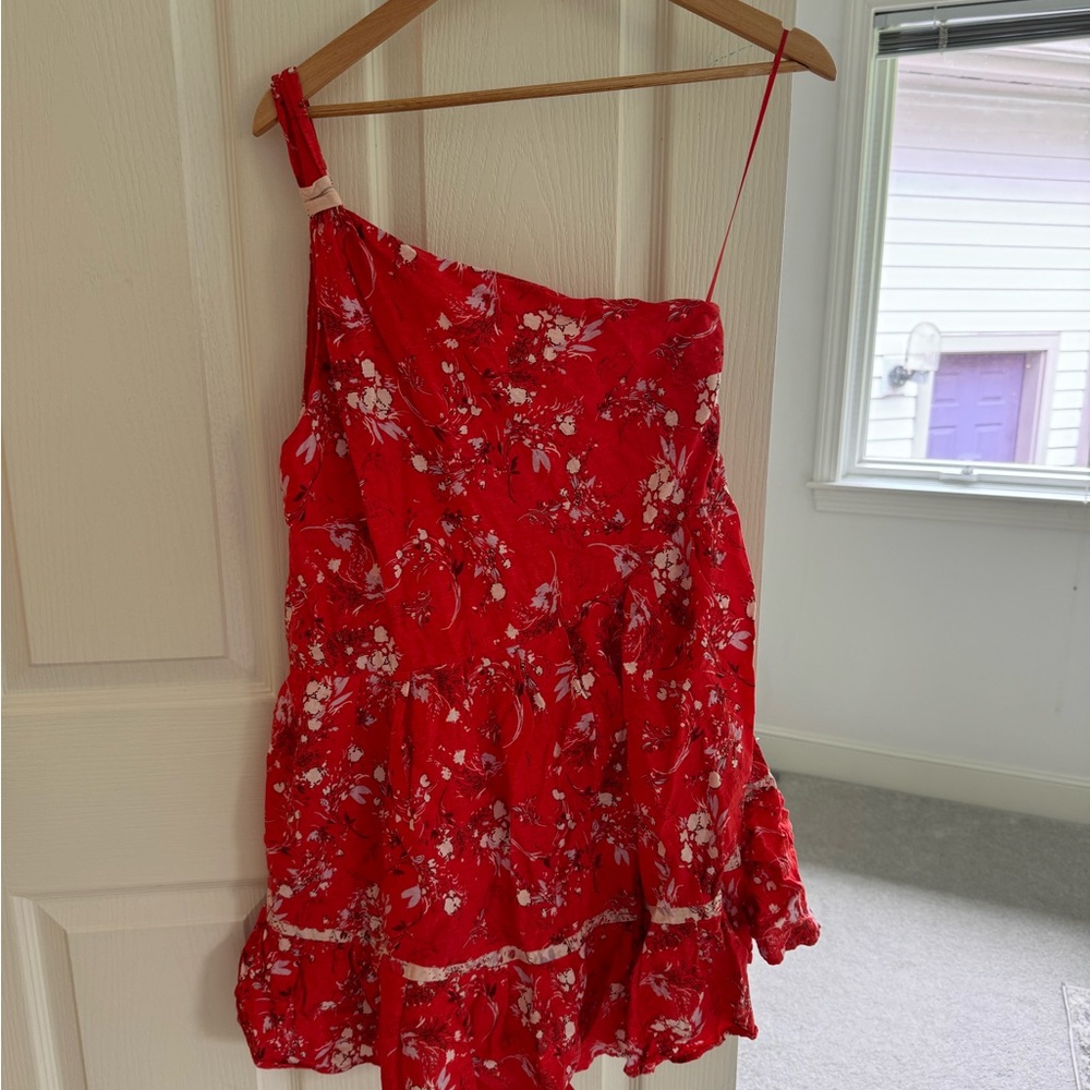 Free People Red Floral One-Shoulder Dress